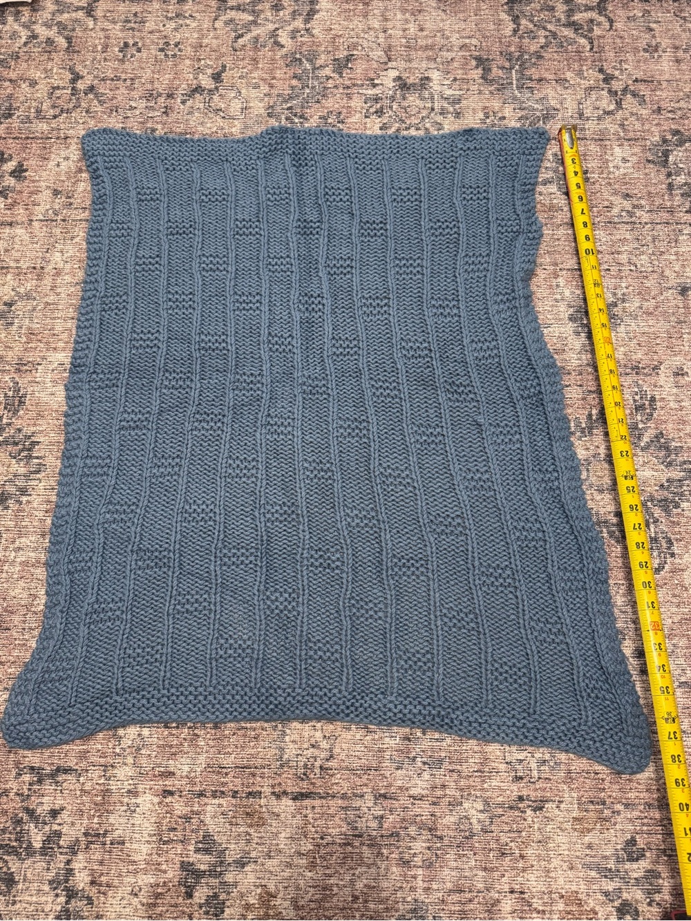 Hand Knit Baby Blanket in Slate Blue